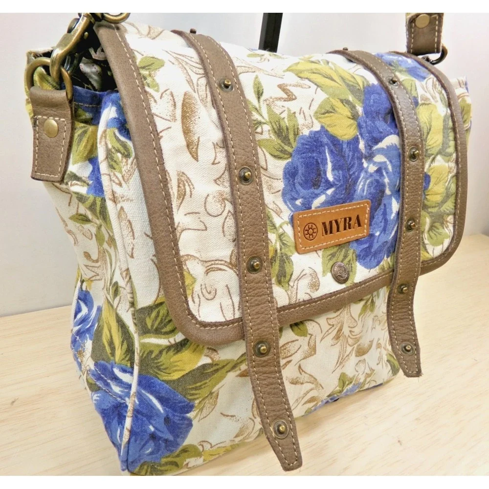 Myra Bag Cross Body Purse Messenger Bag Morning Glories Floral Design 11